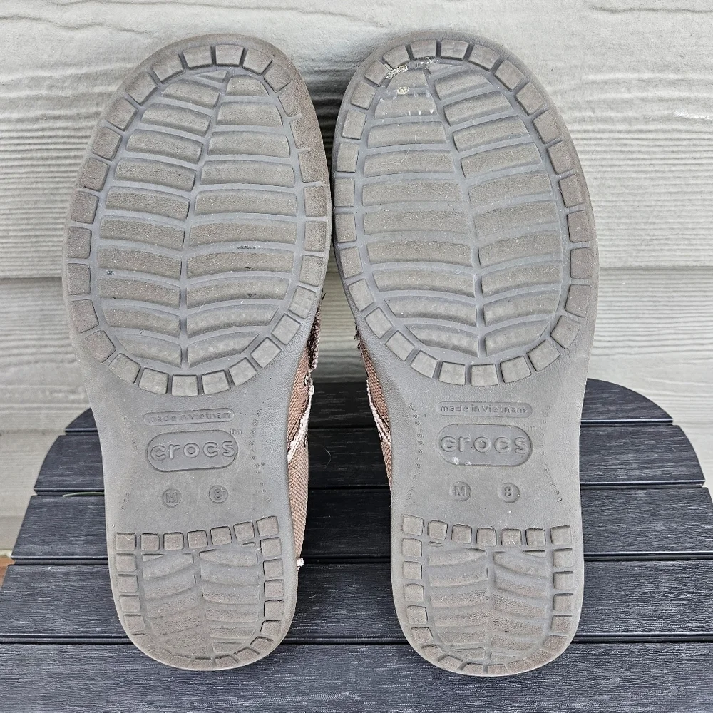 CROCS Men's Santa Cruz Loafer Size 8 Tan Canvas Frayed Edge Shoe Triple Comfort